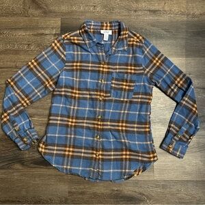 Blue and Brown Plaid Button Down Shirt